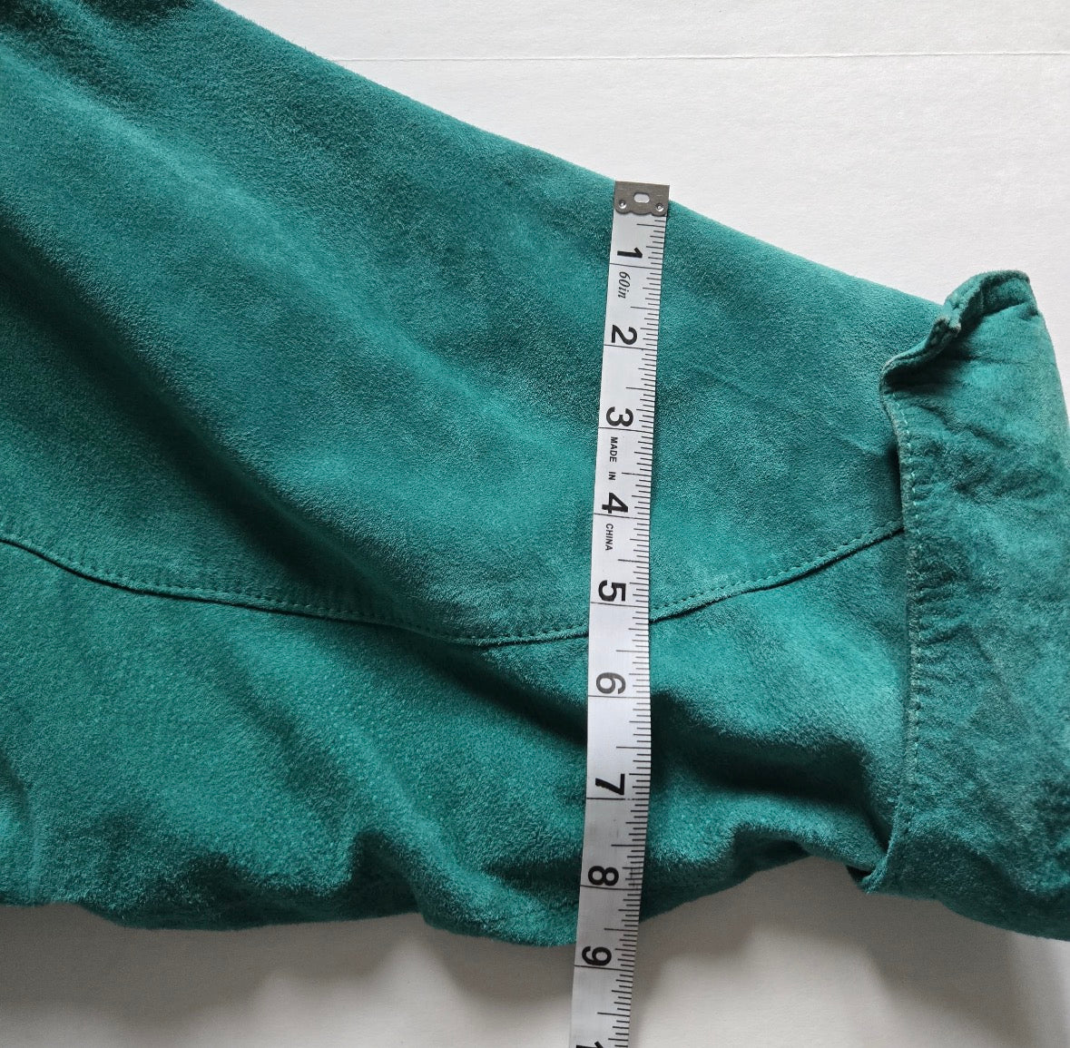 Vintage MADGE'S teal blue suede leather oversized coat jacket shoulder pads size L
