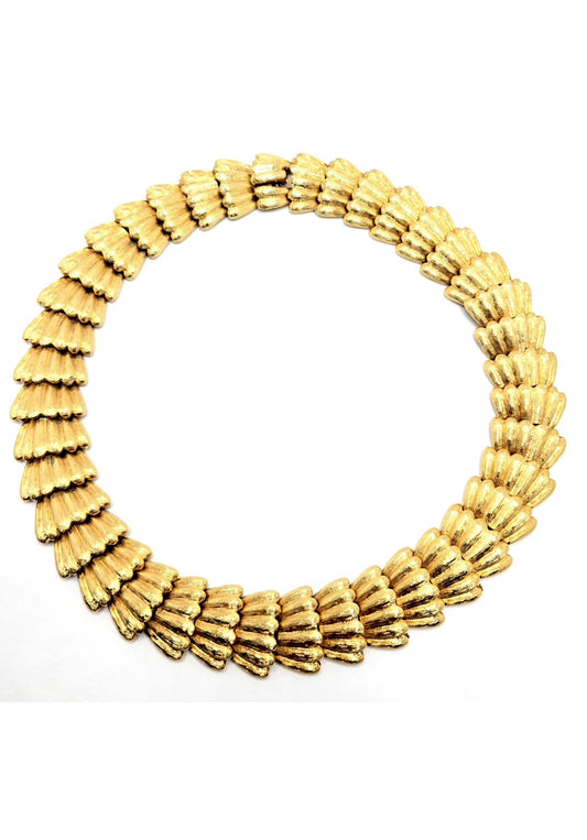 Vintage Massive Cleopatra Style Brushed Gold Tone Statement Necklace