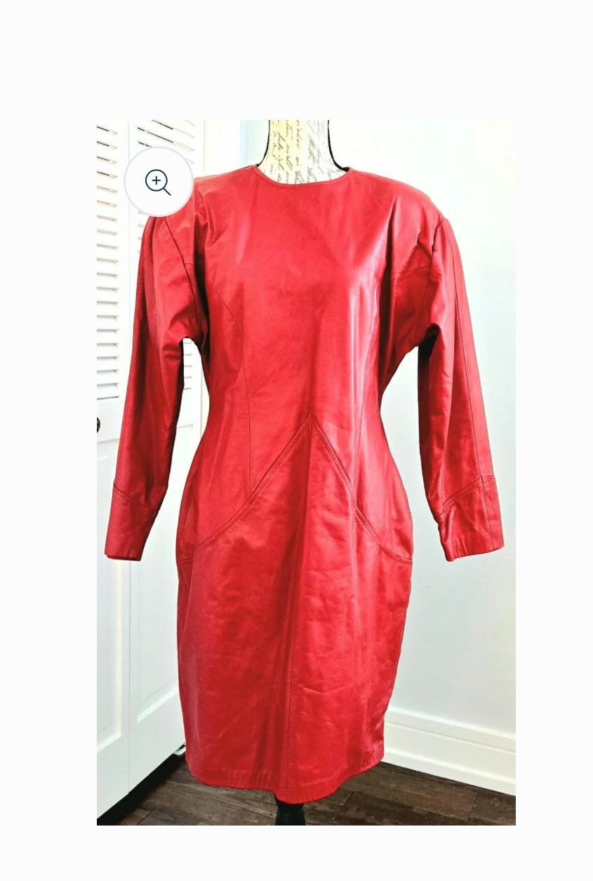 Vintage AMBRIA Red Genuine leather with sleeves shoulder pads size 12