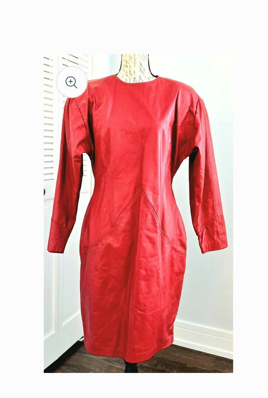 Vintage AMBRIA Red Genuine leather with sleeves shoulder pads size 12