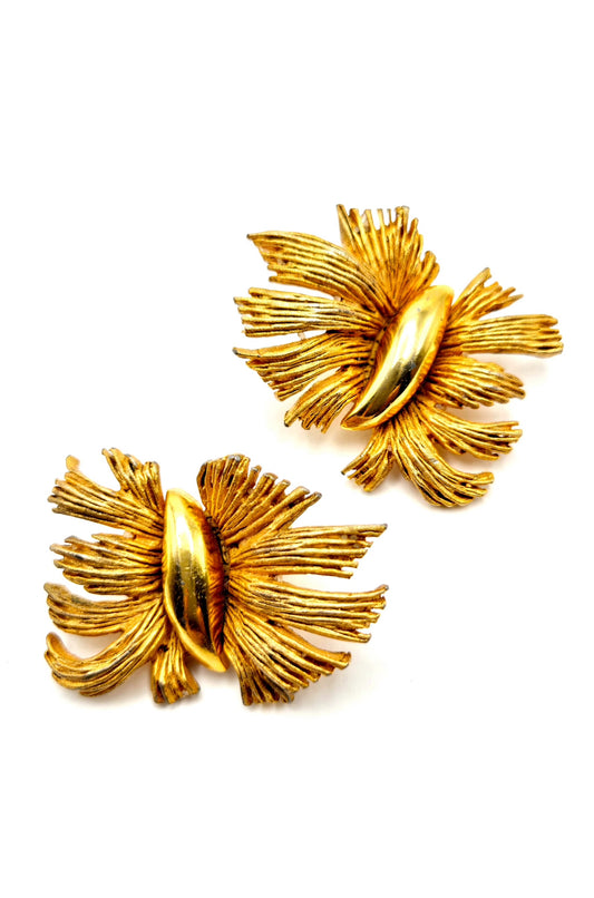 Vintage HATTIE CARNEGIE Butterfly Gold Tone Clip on Earrings