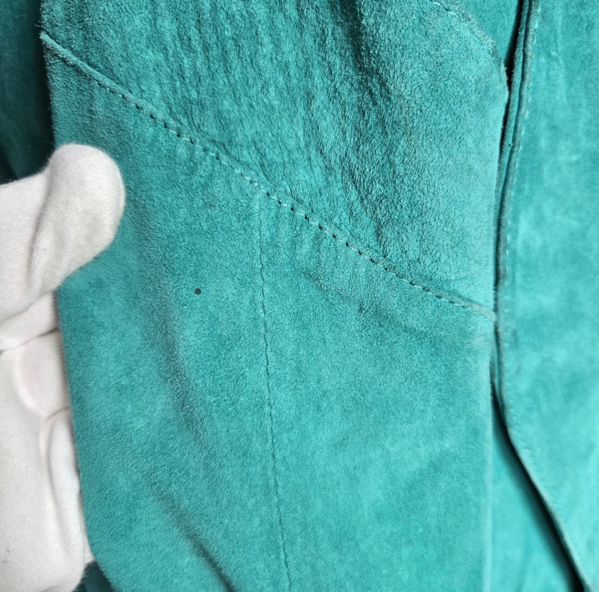 Vintage MADGE'S teal blue suede leather oversized coat jacket shoulder pads size L