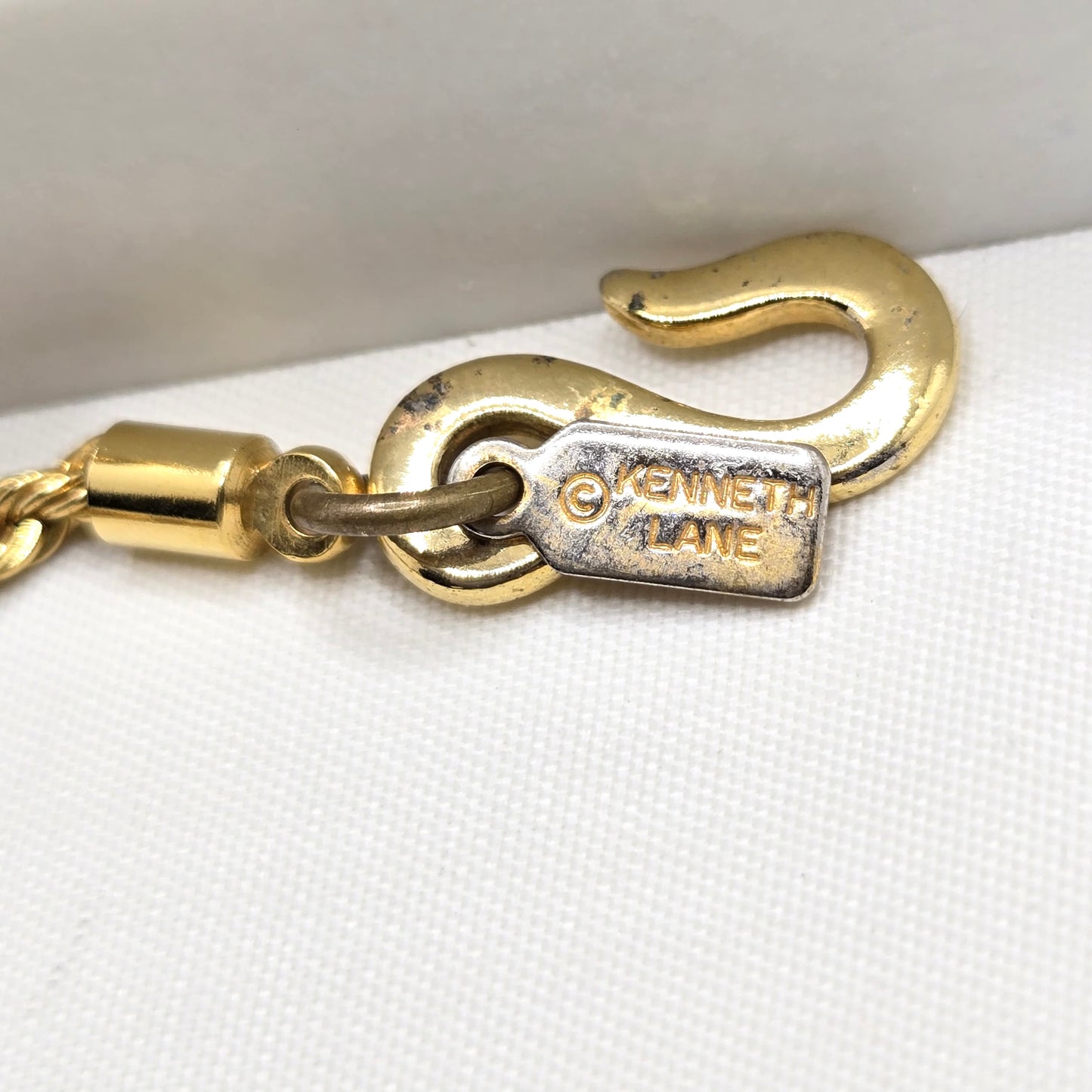 Vintage KENNETH LANE Black Resin Tusk Pendant Gold Tone Chain Necklace