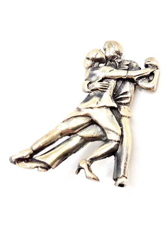 Vintage Sterling Silver Dancing kissing Couple Brooch Pin