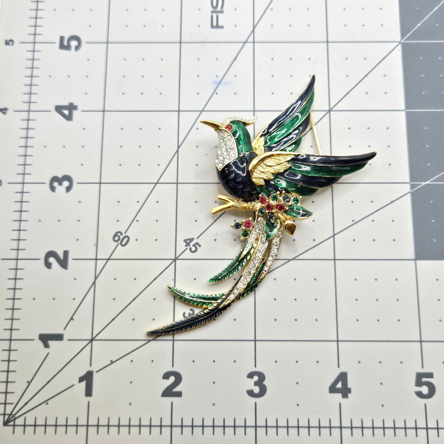 Vintage D'ORLAN BIRD Blue Green Enamel Rhinestones Gold Tone Brooch Pin