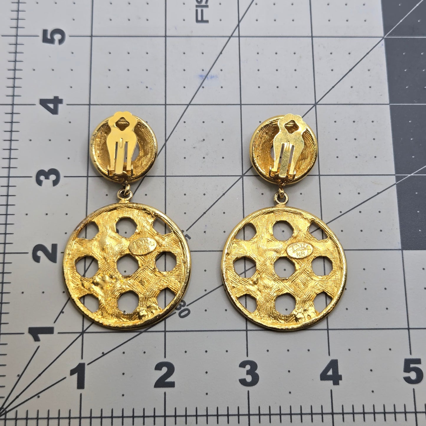 Vintage DAVID DUBIN Signed Gold tone Basket Woven Dangle CLIP on EARRINGS