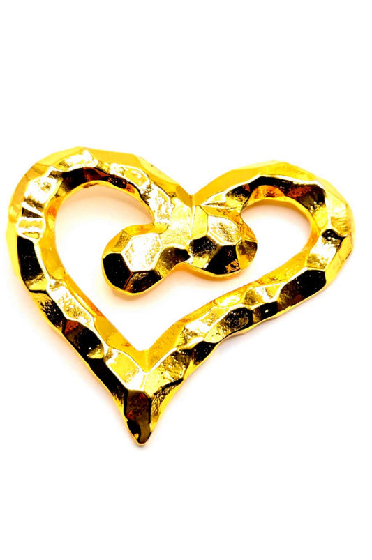 Vintage Hammered gold tone Heart Brooch pin