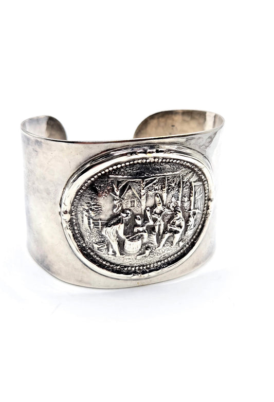 Vintage Jorgen Th. Steffensen Denmark signed wide silver tone cuff bracelet