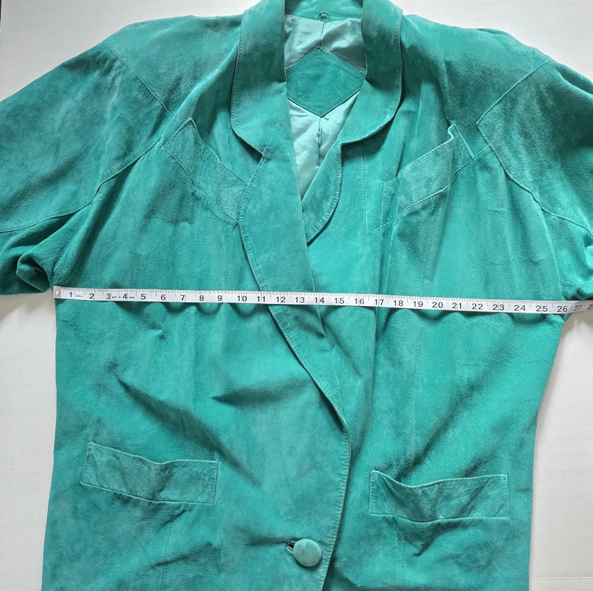 Vintage MADGE'S teal blue suede leather oversized coat jacket shoulder pads size L