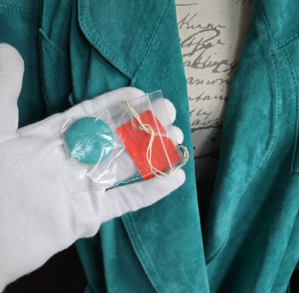 Vintage MADGE'S teal blue suede leather oversized coat jacket shoulder pads size L