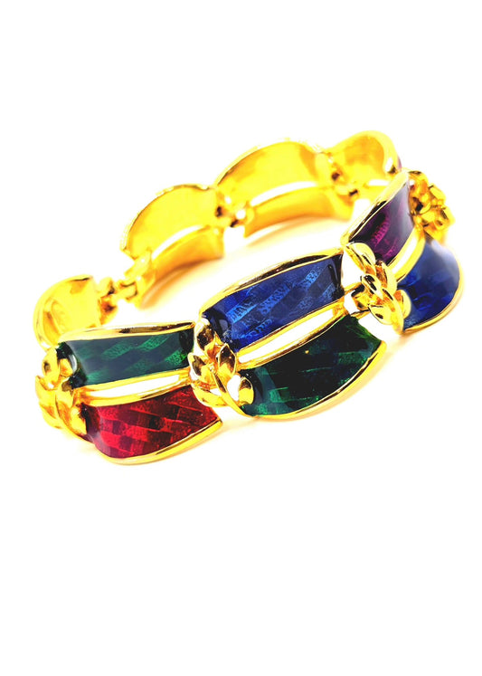 Vintage PREMIER DESIGN Multicolor Enameled Gold tone Bracelet