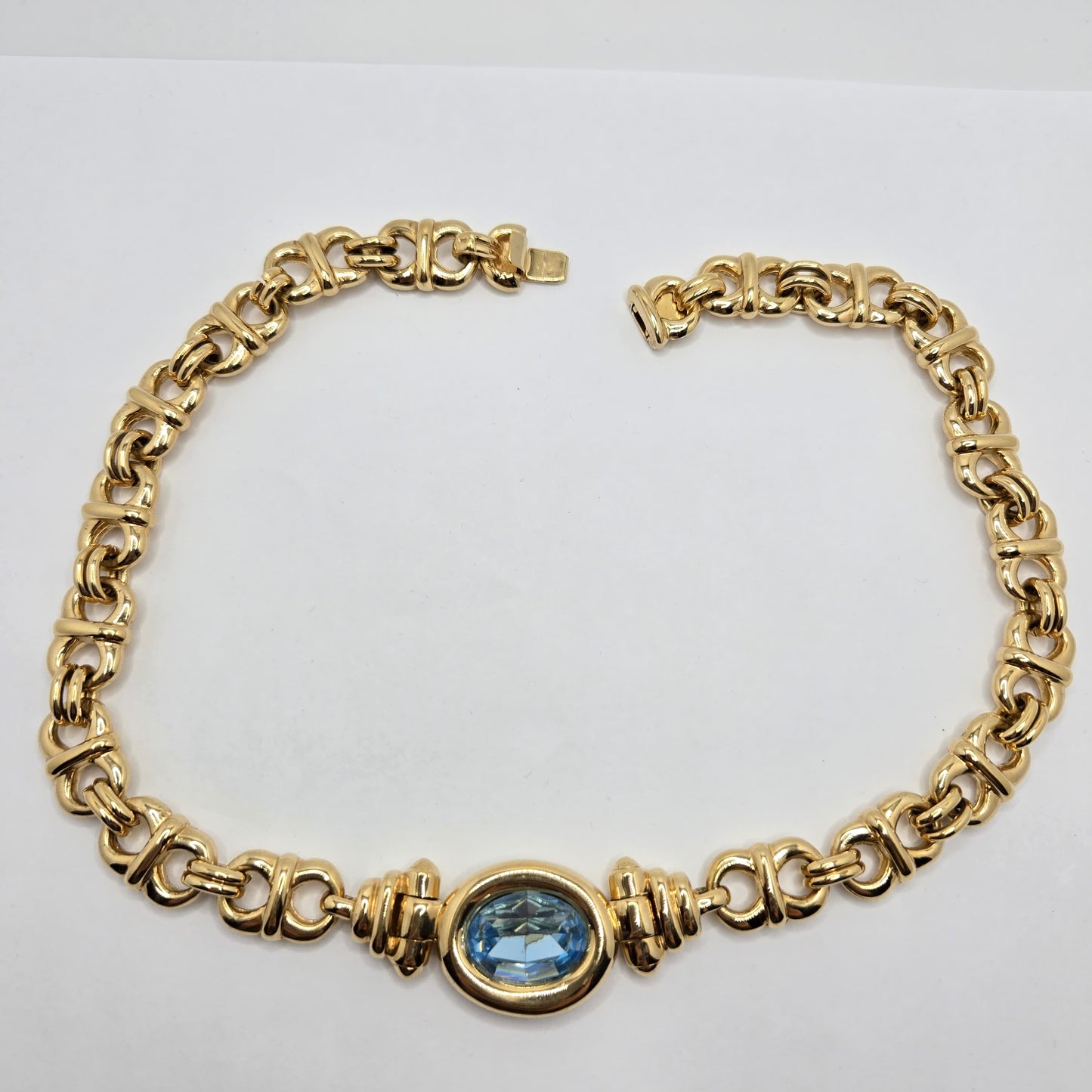 Vintage CINER Aqua blue gold tone chain necklace