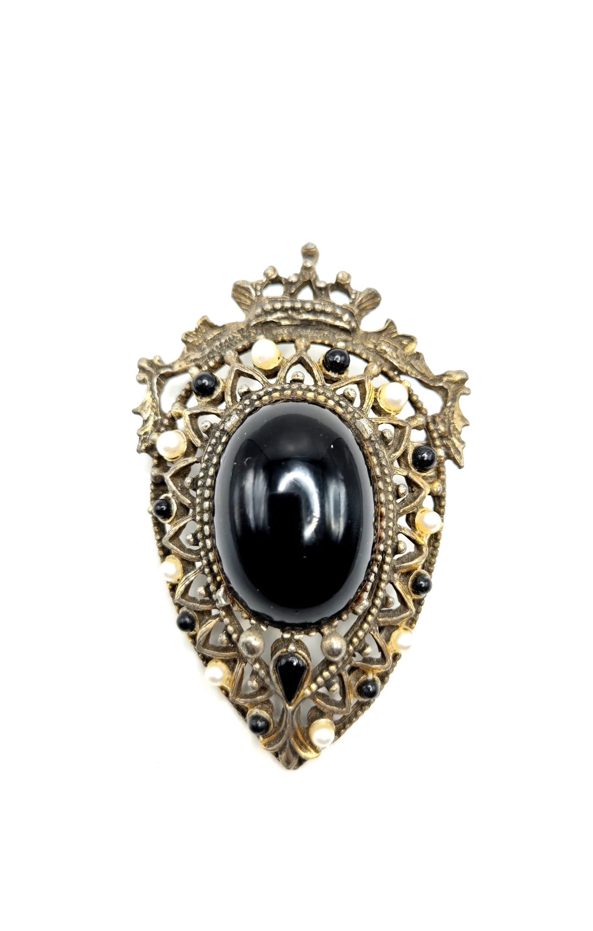 Vintage FLORENZA Rococo Cameo Crown, Antique Gold Tone Brooch pin