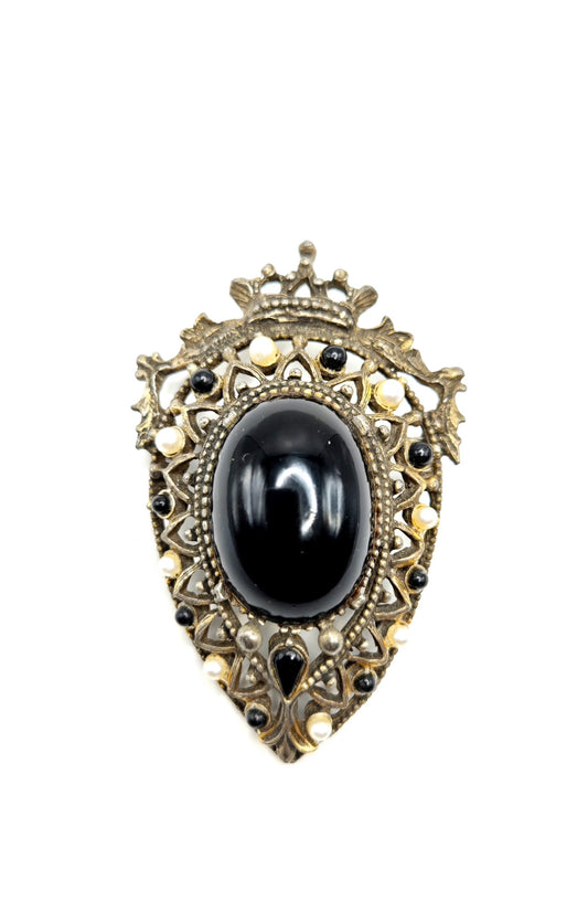 Vintage FLORENZA Rococo Cameo Crown, Antique Gold Tone Brooch pin