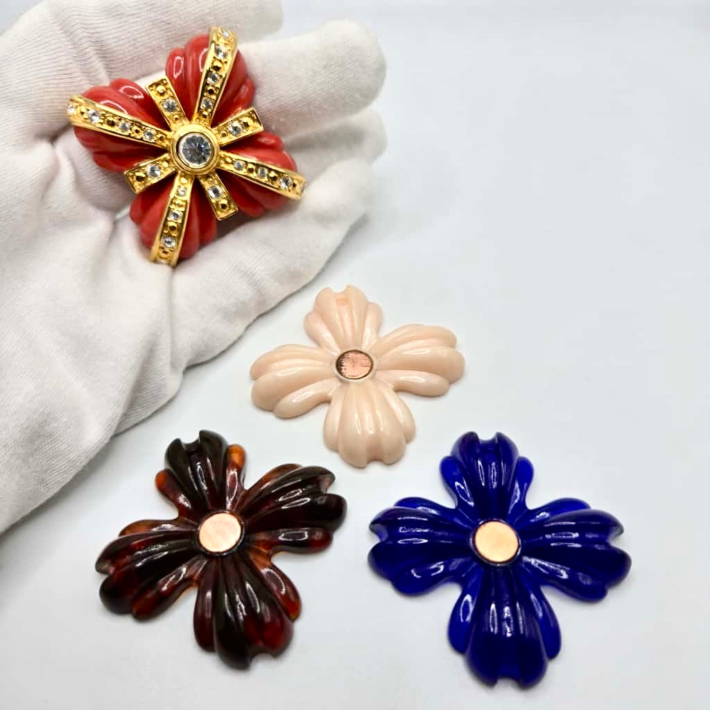 Vintage JOAN RIVERS signed Interchangeable Maltese Cross Resin gold tone rhinestones Brooch pin