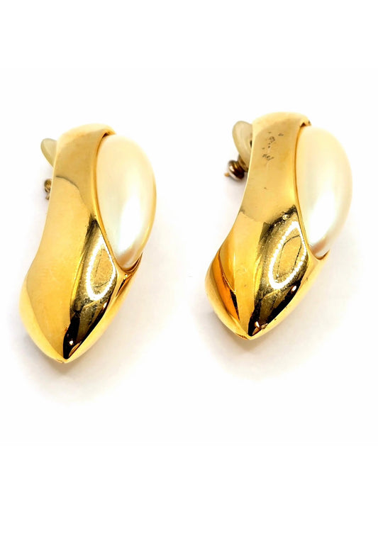 Vintage GIVENCHY Large Gold tone Faux pearl Earrings
