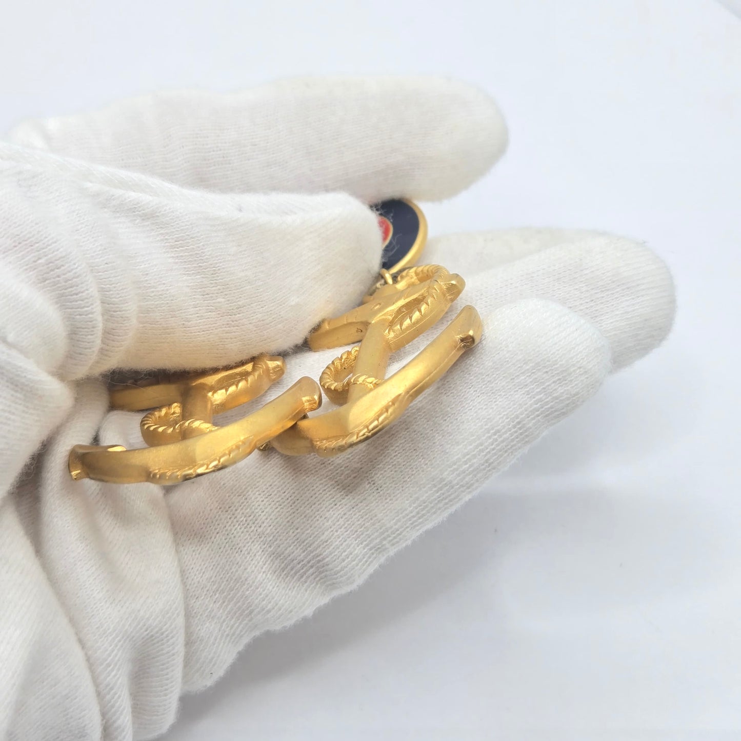 Vintage Designer Runway ANCHOR NAUTICAL Enameled Gold Tone Earrings