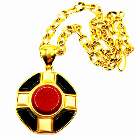 Vintage MONET signed Runway Maltese Cross pendant gold tone chain necklace