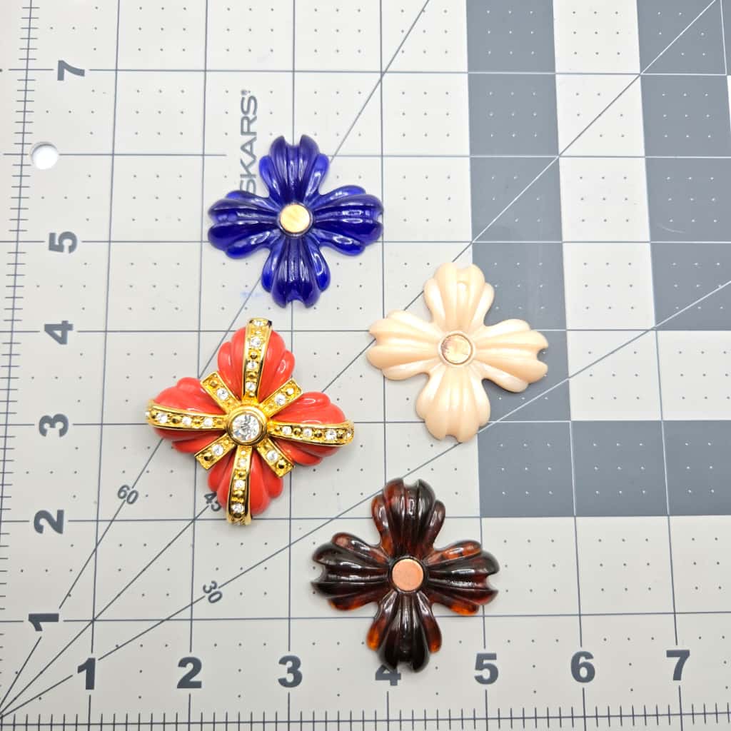 Vintage JOAN RIVERS signed Interchangeable Maltese Cross Resin gold tone rhinestones Brooch pin