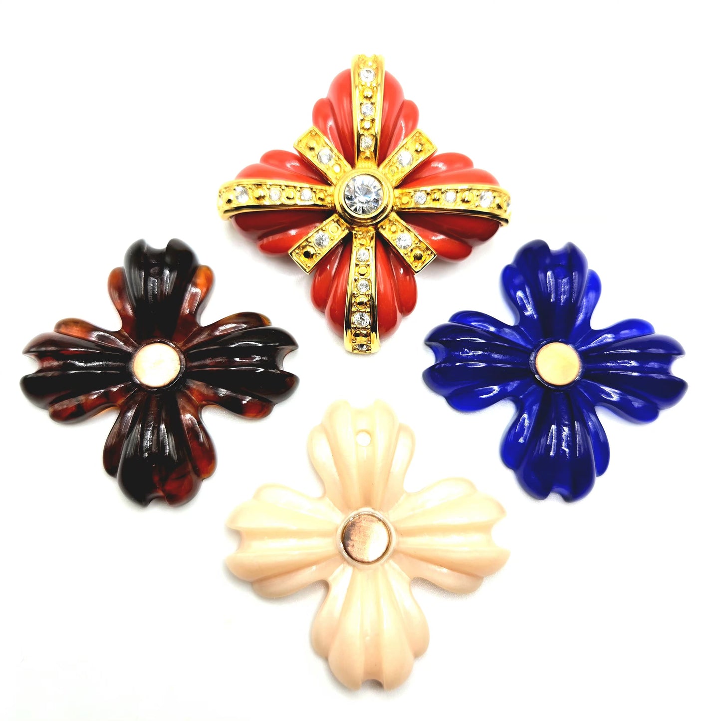 Vintage JOAN RIVERS signed Interchangeable Maltese Cross Resin gold tone rhinestones Brooch pin