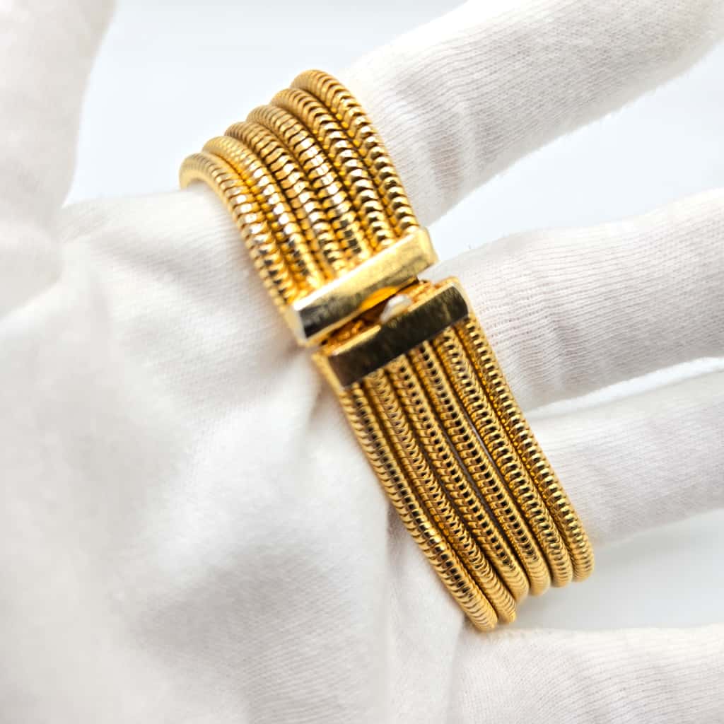 Vintage Designer Runway Multi strand snake chain gold tone necklace and bracelet set