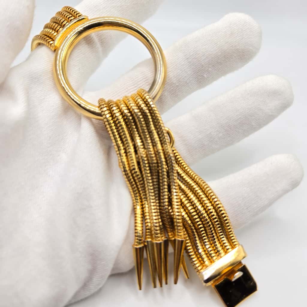 Vintage Designer Runway Multi strand snake chain gold tone necklace and bracelet set