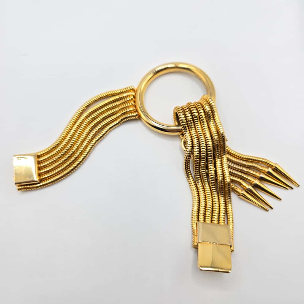 Vintage Designer Runway Multi strand snake chain gold tone necklace and bracelet set