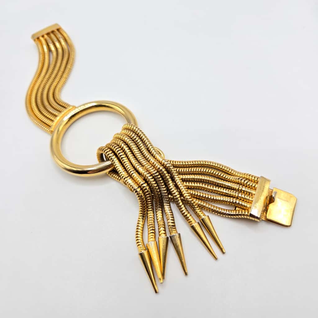 Vintage Designer Runway Multi strand snake chain gold tone necklace and bracelet set