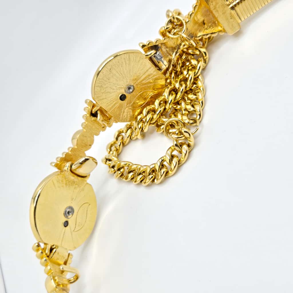 Vintage Judith Leiber Designer Runway Coin Embellished Stretch Belt gold tone. 25-28 inches