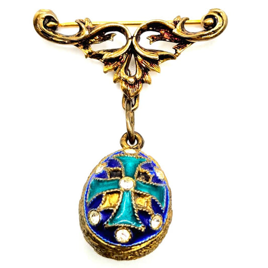 Vintage Solid Sterling Silver Gilt Guilloche Enamel Russian Egg Brooch pin pendant