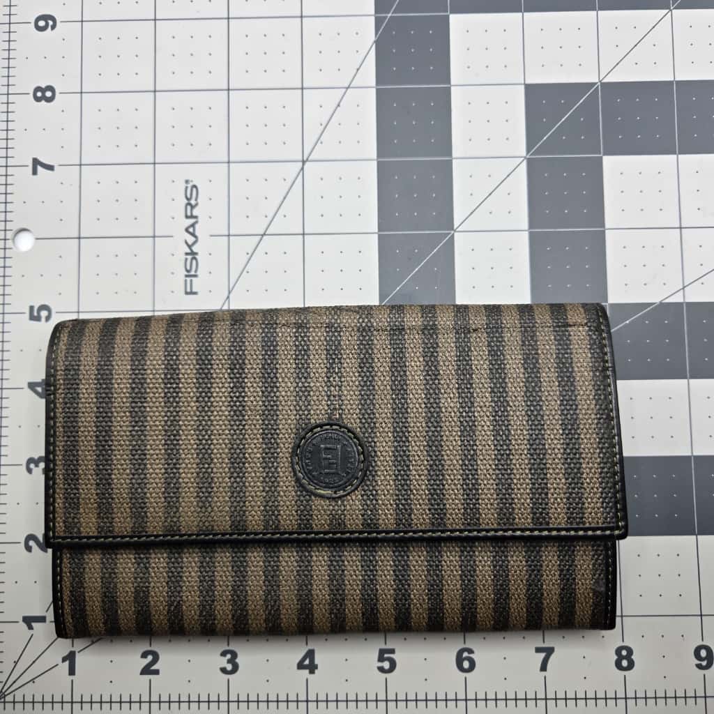 Vintage Fendi Pequin Coated Canvas Bifold Snap Wallet