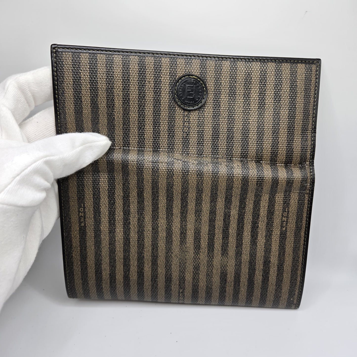 Vintage Fendi Pequin Coated Canvas Bifold Snap Wallet