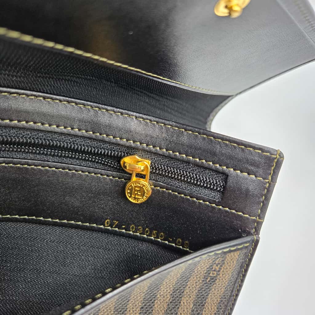 Vintage Fendi Pequin Coated Canvas Bifold Snap Wallet