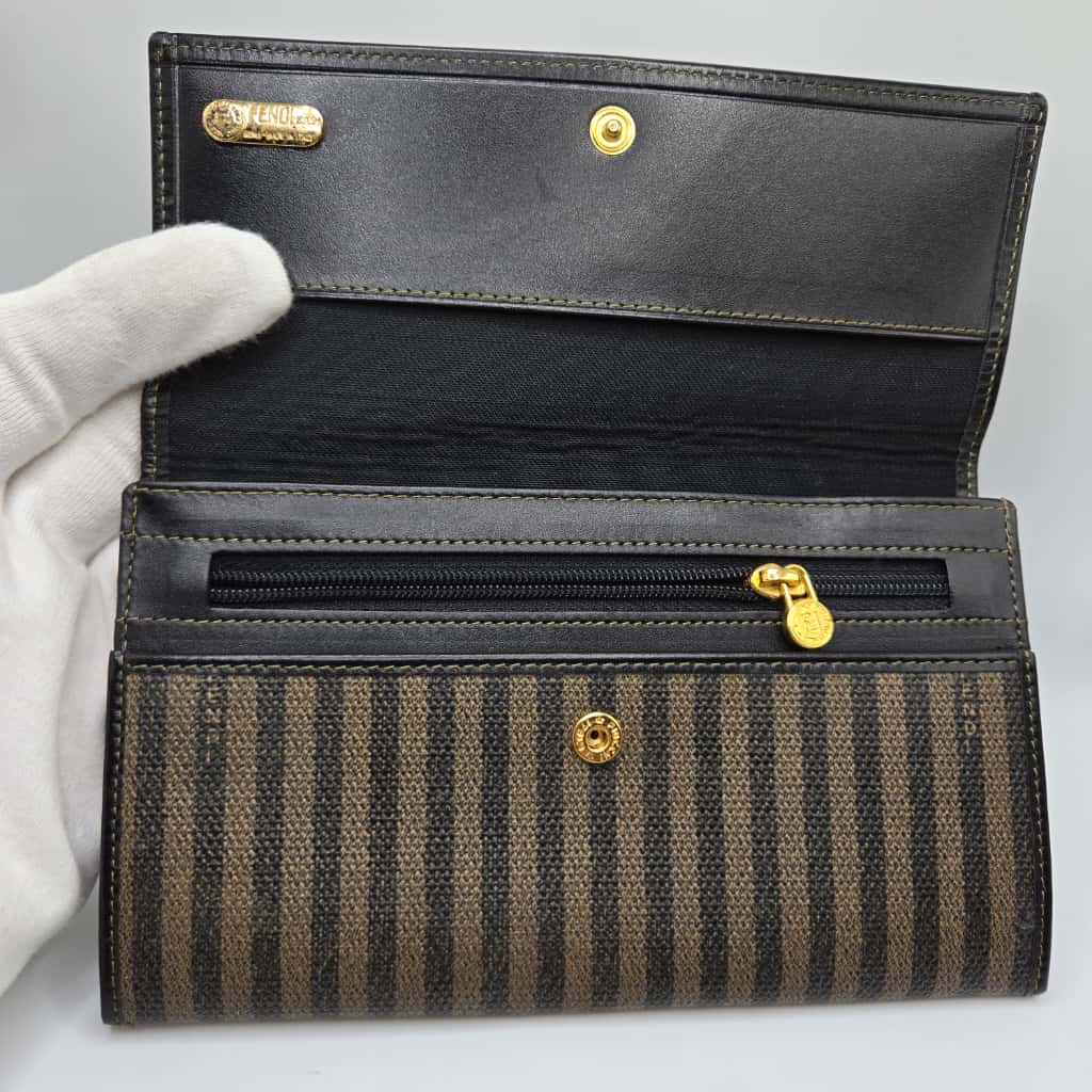 Vintage Fendi Pequin Coated Canvas Bifold Snap Wallet