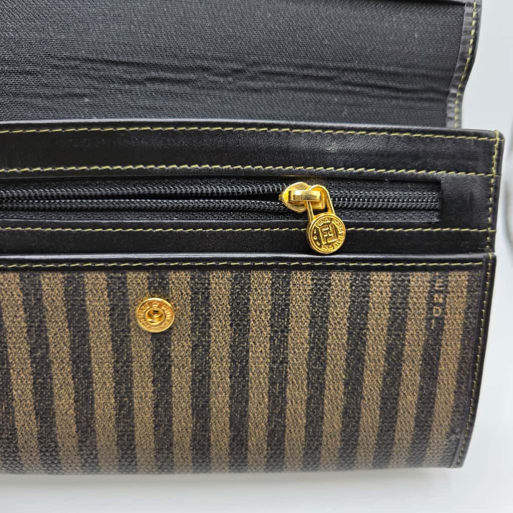 Vintage Fendi Pequin Coated Canvas Bifold Snap Wallet