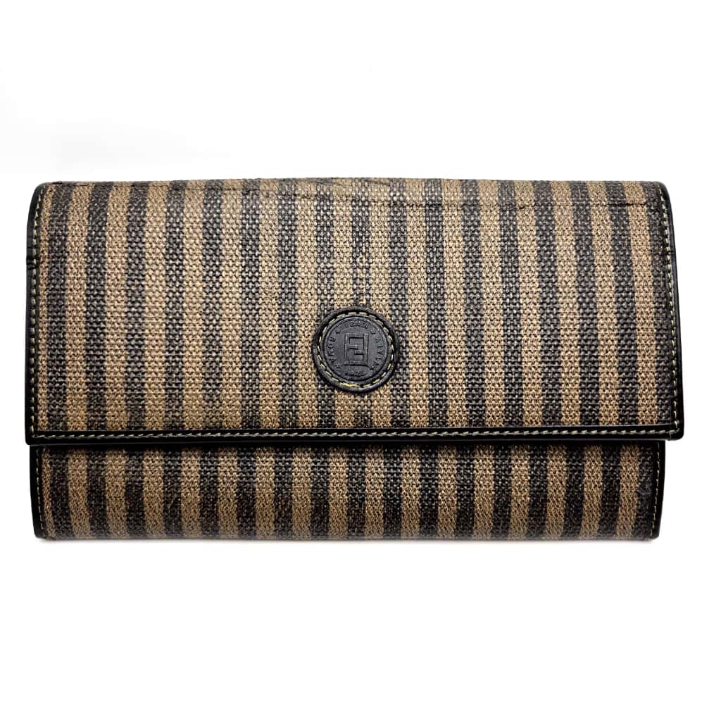 Vintage Fendi Pequin Coated Canvas Bifold Snap Wallet