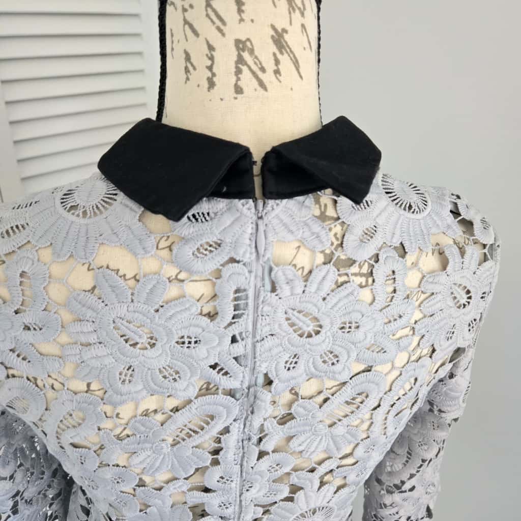 Self-Portrait Lace patern mock neck gray Top, Size 2