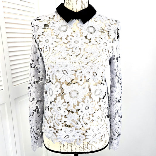 Self-Portrait Lace patern mock neck gray Top, Size 2