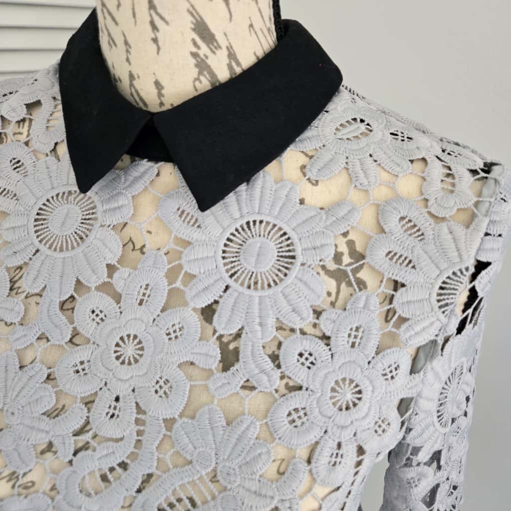 Self-Portrait Lace patern mock neck gray Top, Size 2
