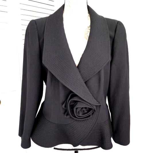 NWT 1,715.00 Armani Collezioni Black Crepe Appliqued Blazer size 12