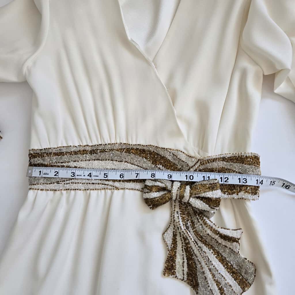 Vintage Bob Mackie off White Cocktail Party Dress Beaded Sequin Dress Long Sleeve Wedding Party Dress Small Cher Dress size 0-2