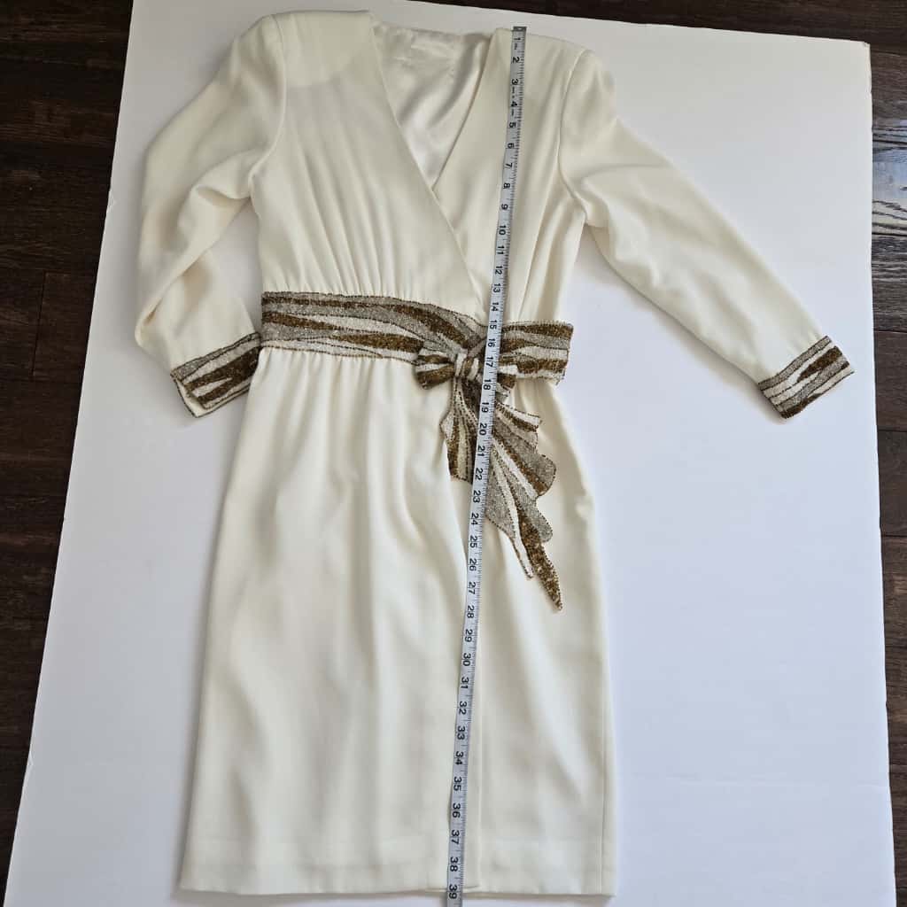 Vintage Bob Mackie off White Cocktail Party Dress Beaded Sequin Dress Long Sleeve Wedding Party Dress Small Cher Dress size 0-2