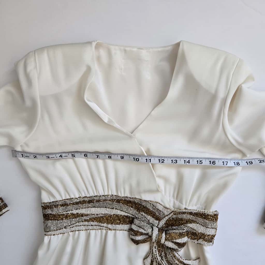 Vintage Bob Mackie off White Cocktail Party Dress Beaded Sequin Dress Long Sleeve Wedding Party Dress Small Cher Dress size 0-2