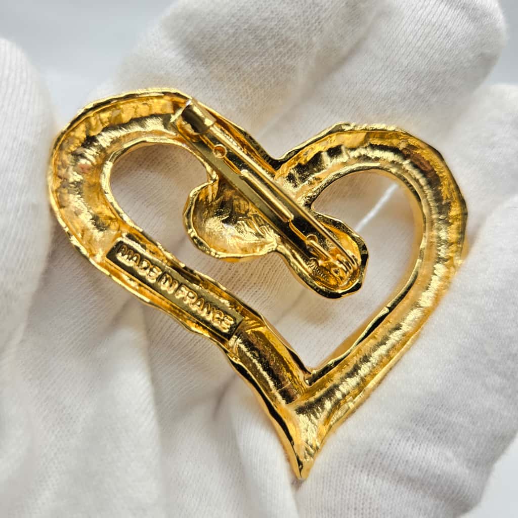 Vintage Hammered gold tone Heart Brooch pin