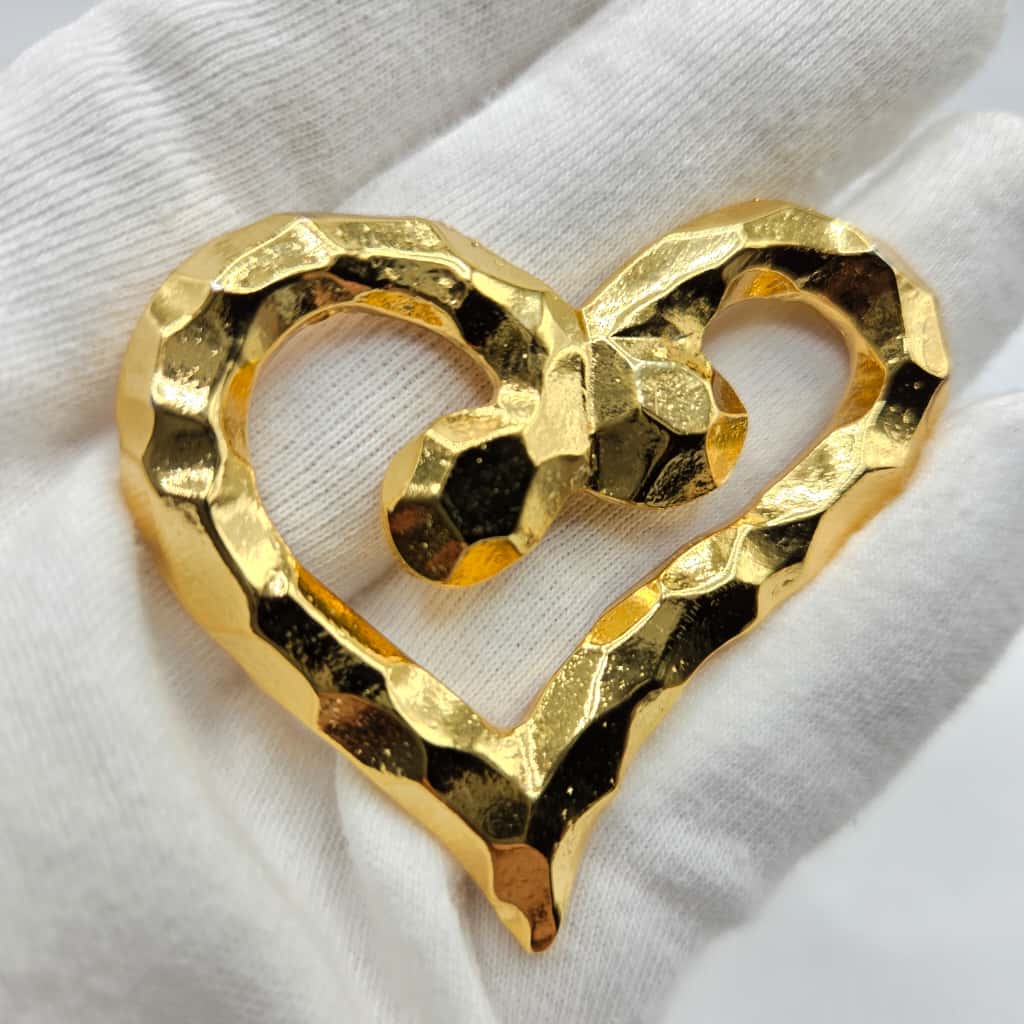 Vintage Hammered gold tone Heart Brooch pin