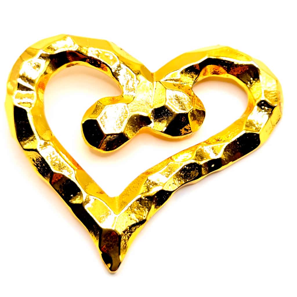 Vintage Hammered gold tone Heart Brooch pin