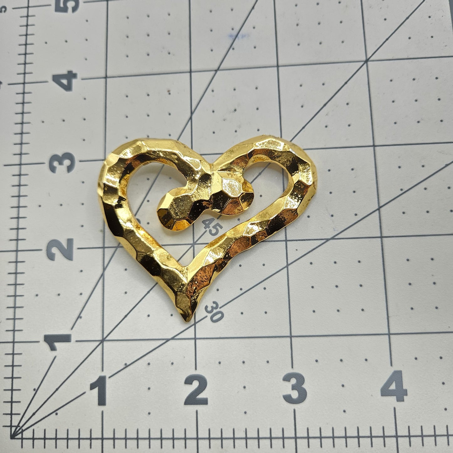 Vintage Hammered gold tone Heart Brooch pin