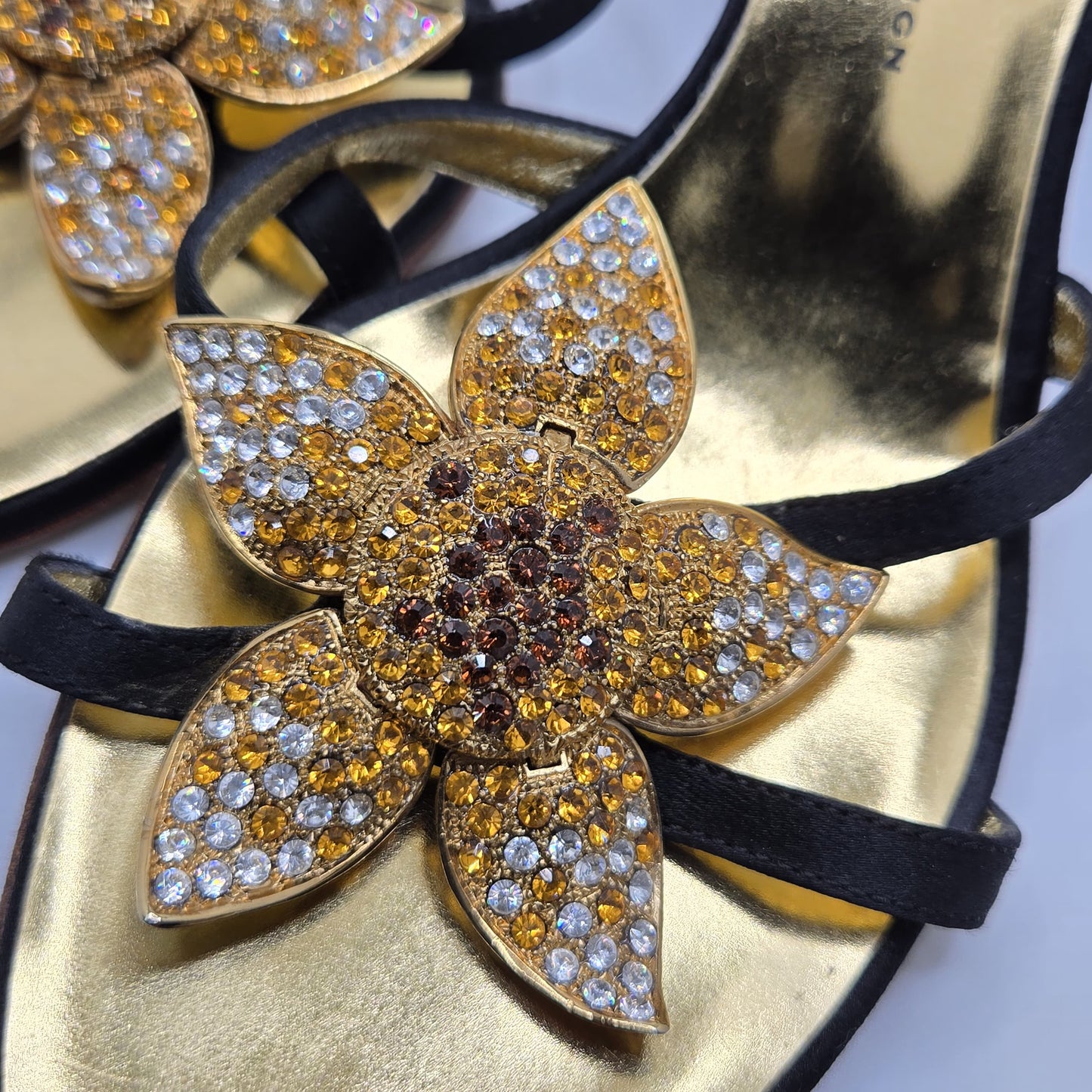 Vintage Giuseppe Zanotti Jeweled Flower black gold Sandals size 36