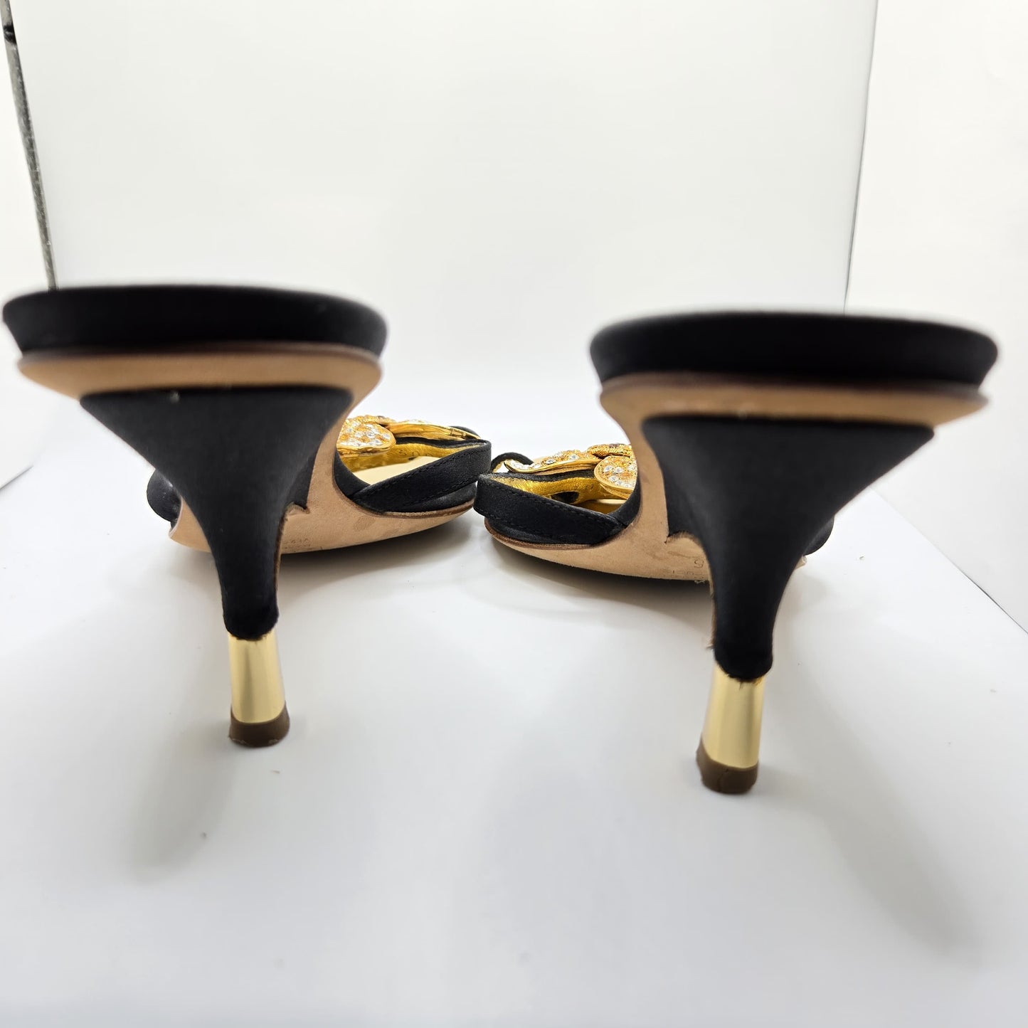 Vintage Giuseppe Zanotti Jeweled Flower black gold Sandals size 36