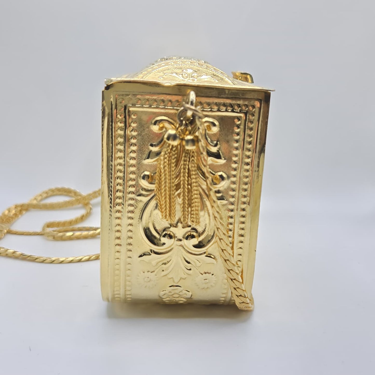 Vintage JUDITH LEIBER Hard Gold tone Metal Minaudière evening clutch bag